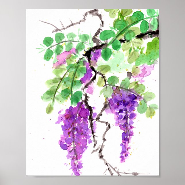 Lila Wisteria Akvarell Poster (Framsidan)