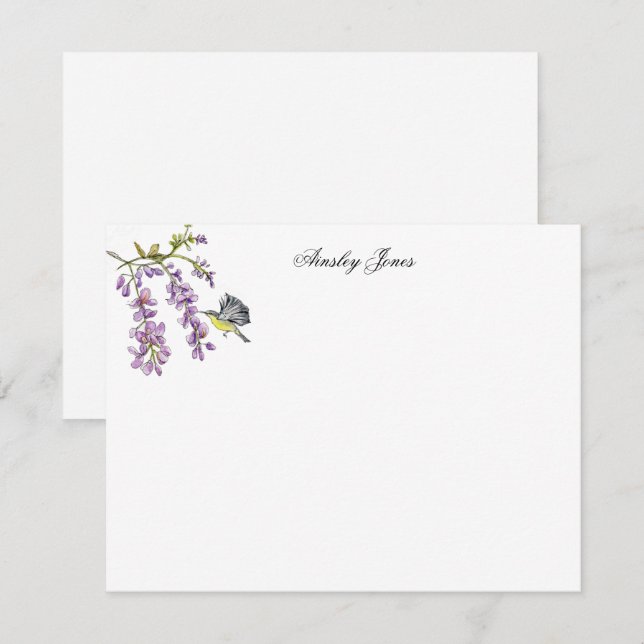 Lila Wisteria akvarellblomma platt Tack Kort (Fram/baksida)