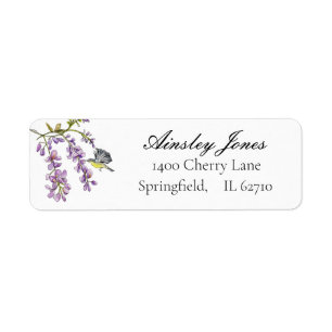 Lila Wisteria-blommans vattenfärg Returadress Etikett
