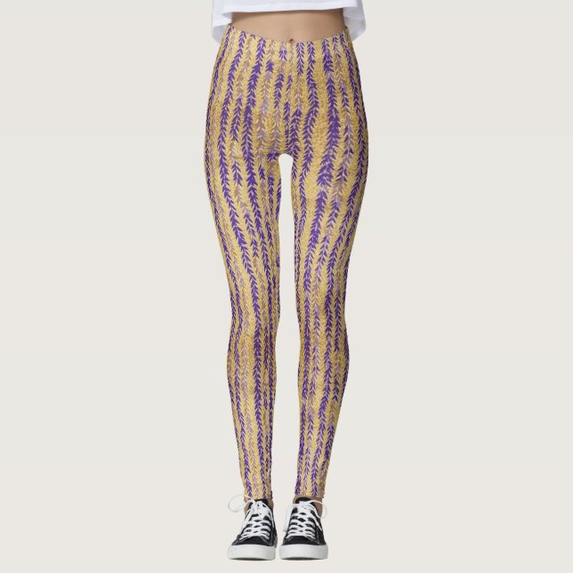 Lila Wisteria Blommar Blommönster Leggings (Framsida)