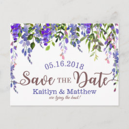 Lila Wisteria Blommig Dropp Spara Datum Meddelande Vykort