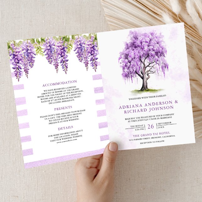 Lila Wisteria Blommig Träd QR-kod Bröllop Inbjudan (Skapare uppladdad)