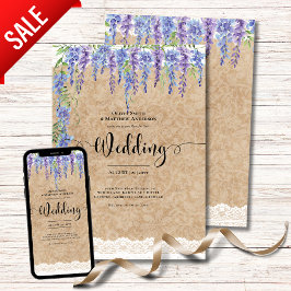 Lila Wisteria Blommigt Bröllop Rustic Snöre utseen Inbjudningar