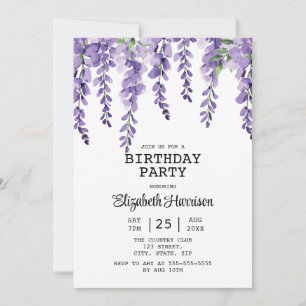 Lila Wisteria Blommigt Greenery 50:e födelsedagen Inbjudningar