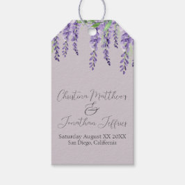 Lila Wisteria Blommor på Elegant Lavendel Presentetikett