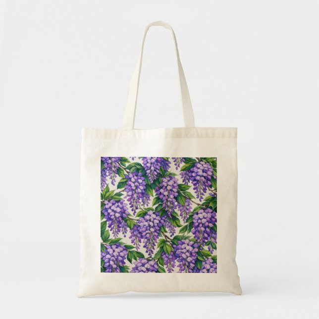 Lila Wisteria Botanisk Akvarell Blomma Tygkasse (Framsidan)
