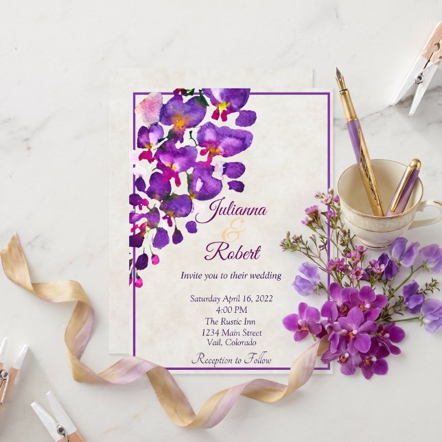 Lila Wisteria budget bröllopsinbjudan Inbjudningar (Skapare uppladdad)