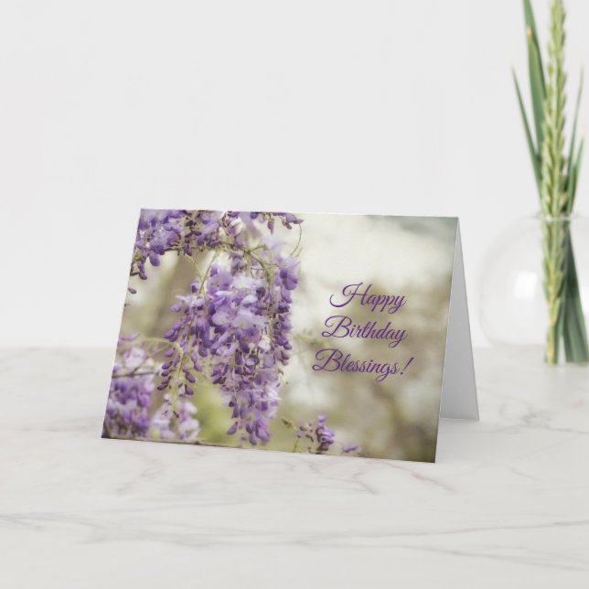 Lila Wisteria Flowers Blommigt Faith Birthday Card Kort (Framsida)