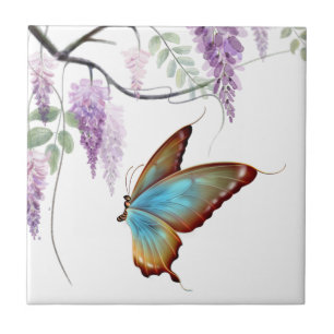 Lila Wisteria Flowy Flowers Butterfly Kakelplatta