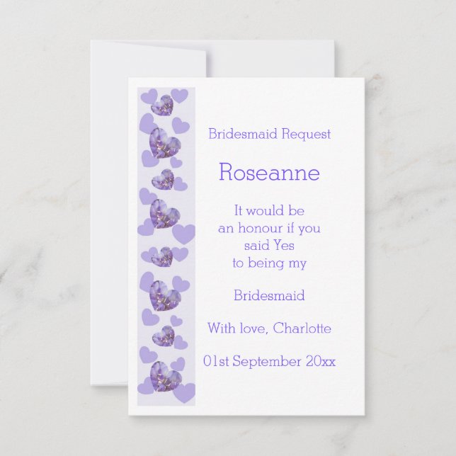 Lila Wisteria Heart Design Bridesmaid-begäran Inbjudningar (Framsida)