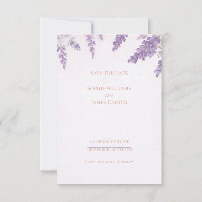 Lila Wisteria Lavendel Skotsk Bröllop Spara Datumet (Framsida)