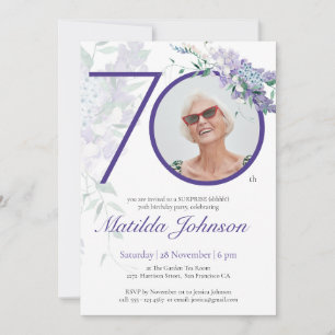 Lila Wisteria Photo Surpirse 70:e Födelsedagsfeste Inbjudningar