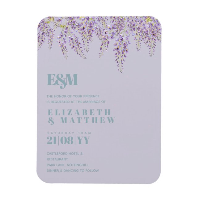 Lila Wisteria Sage Blommigt Garden Wedding Magnet (Vertikal)