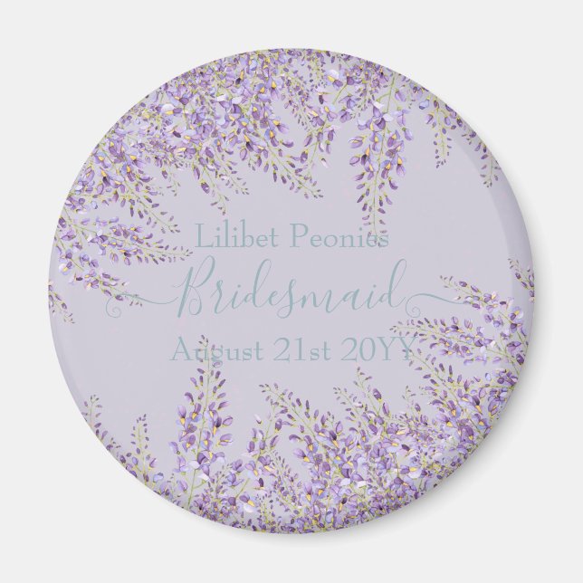 Lila Wisteria Sage Blommigt Garden Wedding Magnet (Framsidan)