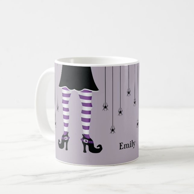 Lila Witch Ben och Spiders med Namn Halloween Kaffemugg (Framsida vänster)