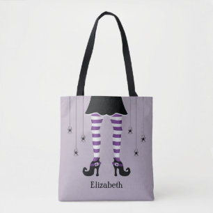 Lila Witch Ben och Spiders med Namn Halloween Tygkasse