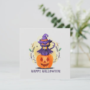 Lila Witch Cat on Pumpkin - Happy halloween
