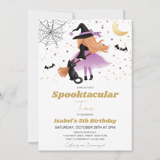 Lila Witch Halloween Birthday-inbjudan Inbjudningar (Framsida)