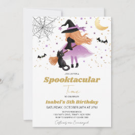 Lila Witch Halloween Birthday-inbjudan Inbjudningar