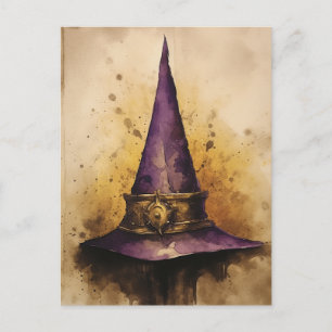 Lila Witch Hat Watercolor Vykort