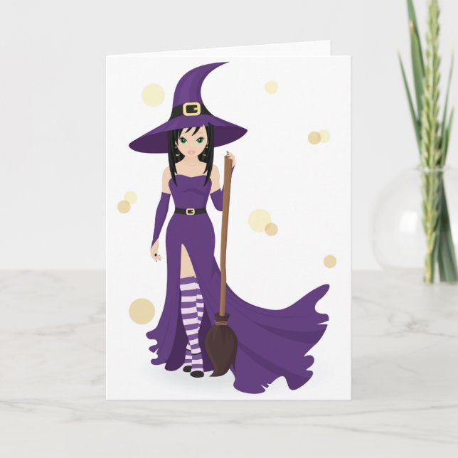 Lila Witch med Broom Kort (Framsida)