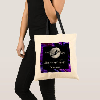 Lila Witch Silhouette Halloween Bus eller godis Tygkasse