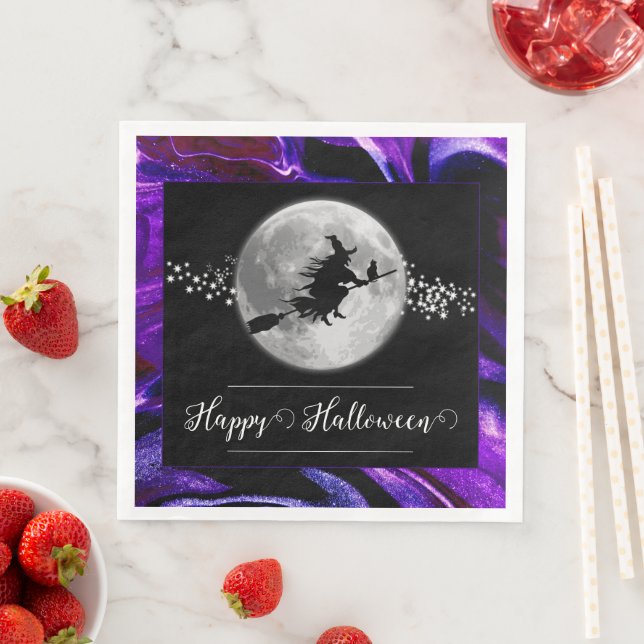 Lila Witch Silhouette Halloween Pappersservett (Insitu)