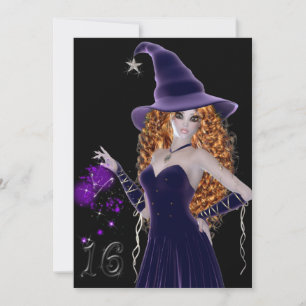 Lila Witch Sweet 16 Birthday Call Inbjudningar