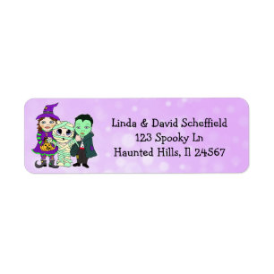 Lila Witch, Vampire och Mummy Halloween Returadress Etikett