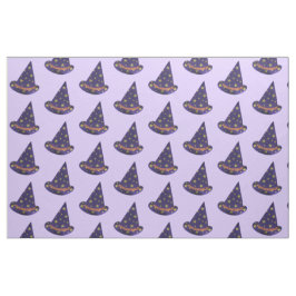 Lila Wizard Hat Gult Stars Halloween Fabric Tyg