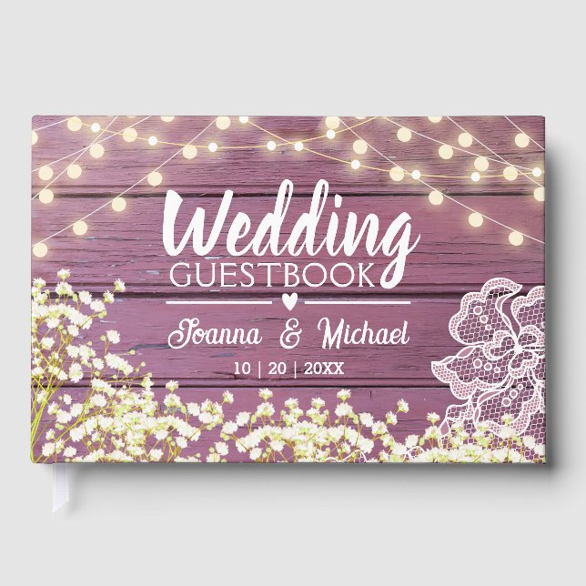 Lila Wood Baby's Band Ljus & Snöre Bröllop Gästböcker (Framsida)