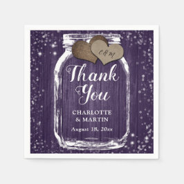 Lila Wood Mason Burk 2 Hearts Tack Bröllop Pappersservett