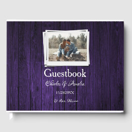 Lila Wooden Photo Bröllopsdag Guestbook Gästböcker