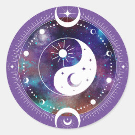 Lila Yin Yang Galaxy och Crescent Måne Mystical Runt Klistermärke