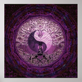 Lila Yin Yang med Livets träd Poster