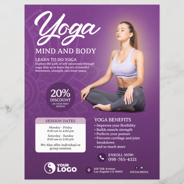 Lila Yoga Class Flyer (Framsidan)