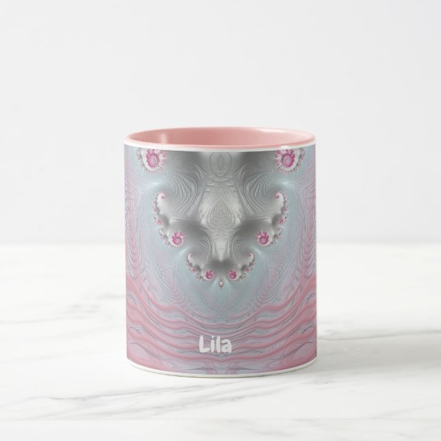 LILA ~ Zany 3D Fractal ~ Rosa and White Mugg (Center)