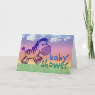 Lila zebra-babyduschkort inbjudan