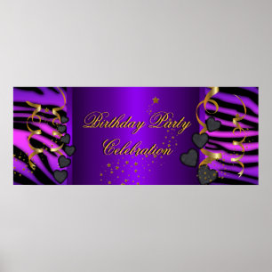 Lila Zebra Banner Födelsedagsfest Firande Poster