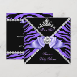Lila Zebra Bebis Kalas Flickprinsessa Diamant Inbjudningar