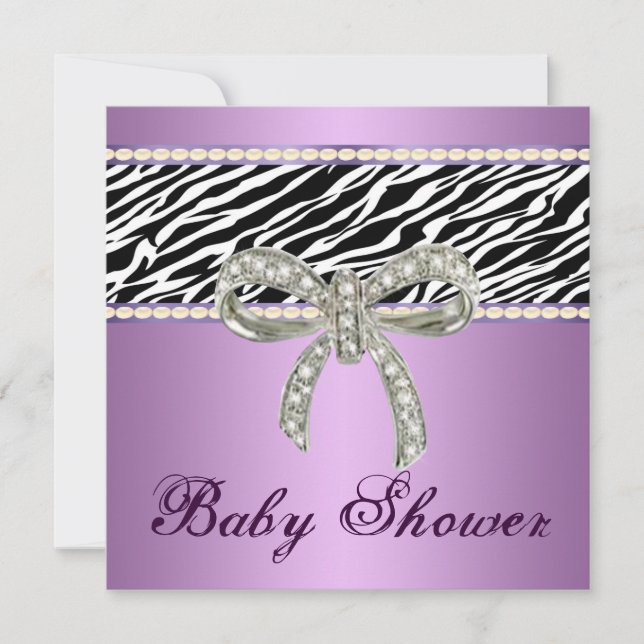 Lila Zebra Diamond Bow Baby Shower-inbjudan Inbjudningar (Framsida)