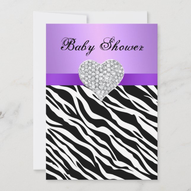 Lila Zebra Diamond Heart Baby Shower-inbjudan Inbjudningar (Framsida)
