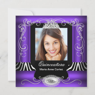 Lila Zebra Foto Quinceanera 15-årsdag Inbjudningar