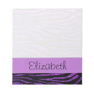 Lila Zebra, Glitter Zebra, Rand, ditt namn Anteckningsblock