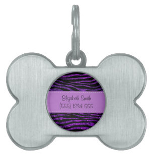 Lila Zebra, Glitter Zebra, Rand, ditt namn ID-bricka Husdjur