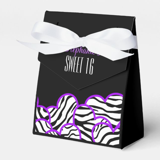 Lila zebra hjärta Sweet 16 Birthday Favorbox Presentaskar (Framsidan Sidan)
