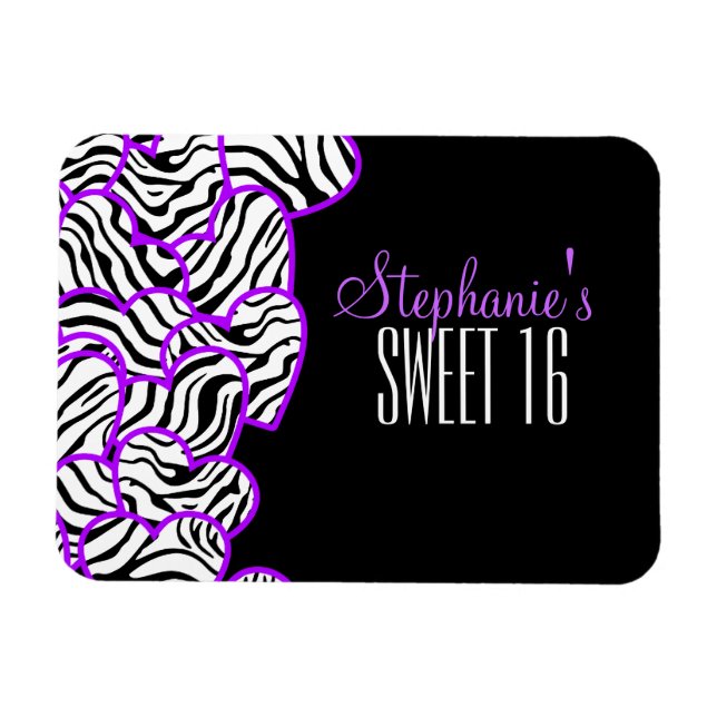 Lila zebra-hjärtan Sweet 16 Birthday Magnet (Horisontell)