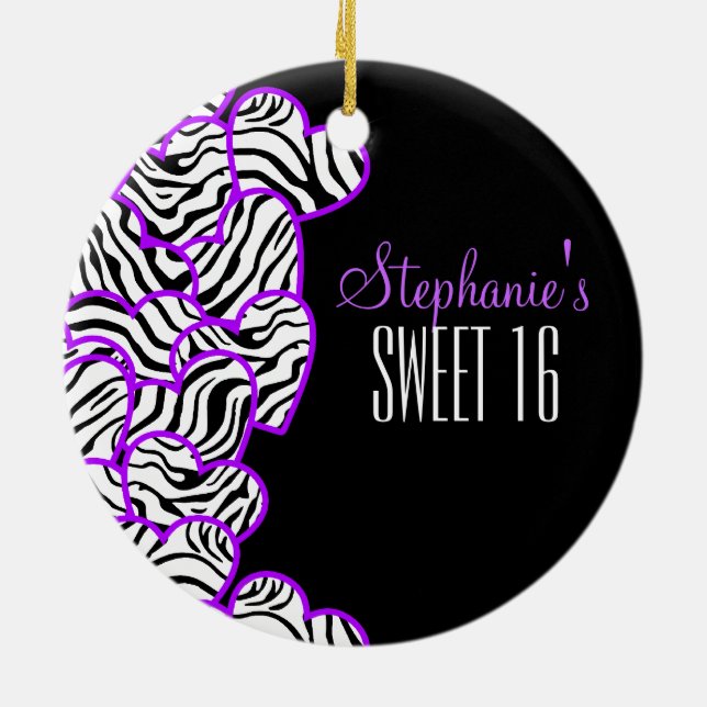 Lila zebra-hjärtan Sweet 16 Birthday Ornament (Baksidan)