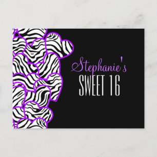 Lila zebra-hjärtan Sweet 16 Birthday Postcard Vykort