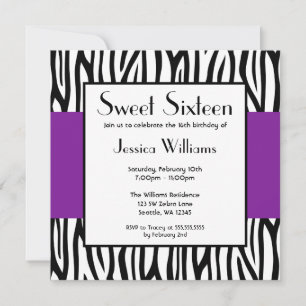 Lila Zebra Modern Sweet 16 Inbjudningar